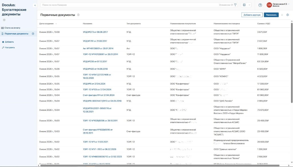 Список распознанных документов
